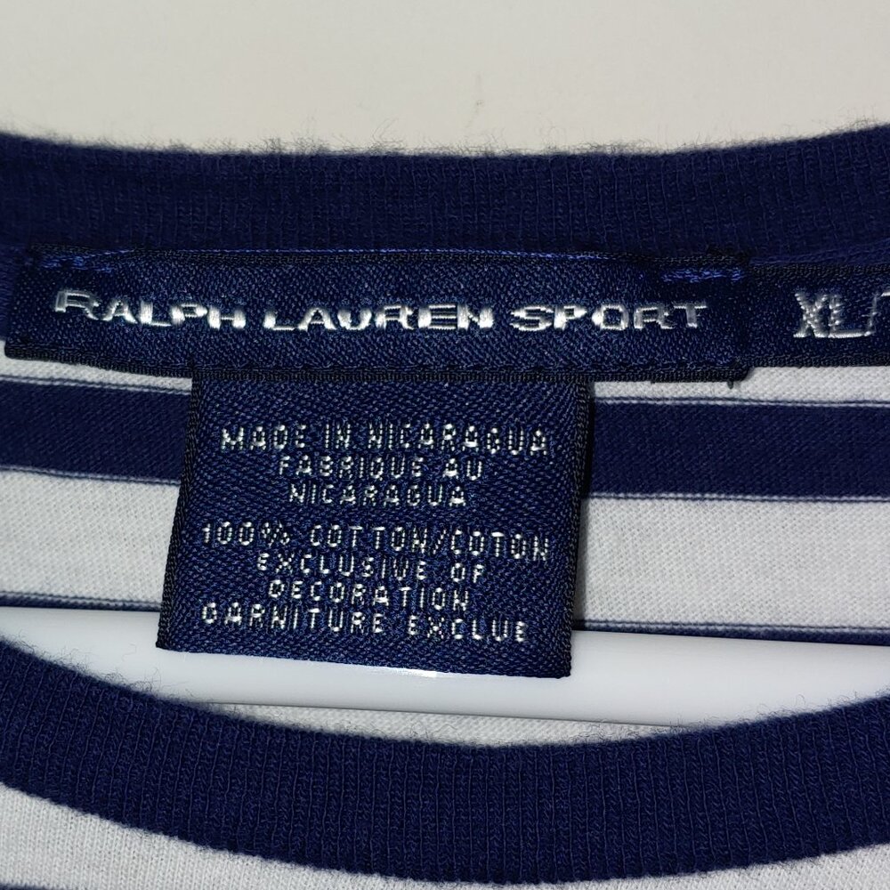 Ralph Lauren Sport Short Sleeves Stripe Embroidered Crew Neck Shirt Sz XL Black - Picture 2 of 5